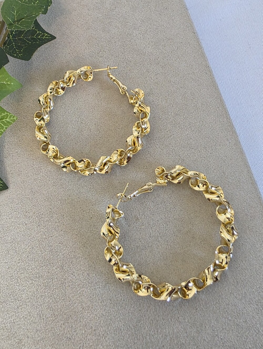 Gold Filled Twisted Ribbon Hoop Earrings Thick Woven Statement Hoops